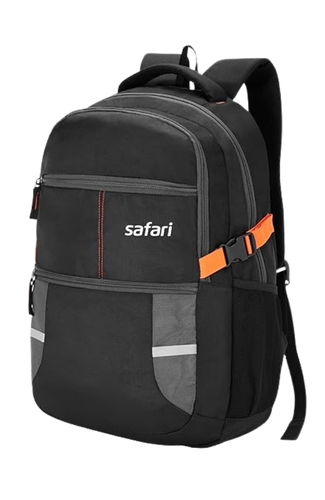 safari omega spacious large laptop backpack with raincover college bag travel bag for men women black 30 litre